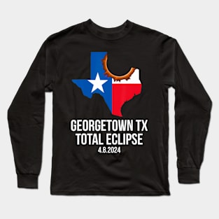 Georgetown Texas Total Eclipse 2024 State Outline Texan Flag Long Sleeve T-Shirt